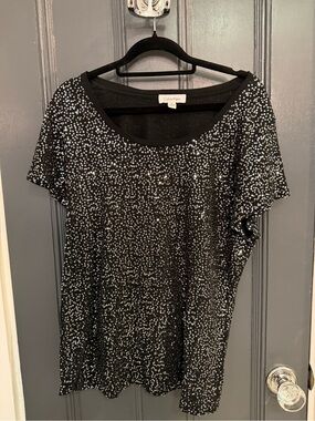 Calvin Klein Cotton Black Sequin Short Sleeve Top